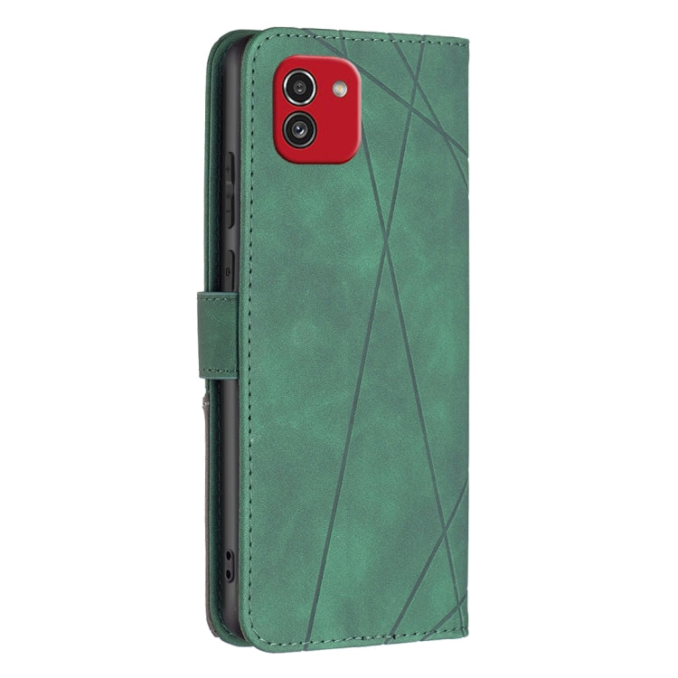 For Samsung Galaxy A03 166mm BF05 Magnetic Buckle Rhombus Texture Leather Phone Case(Green)