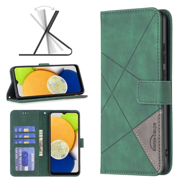 For Samsung Galaxy A03 166mm BF05 Magnetic Buckle Rhombus Texture Leather Phone Case(Green)