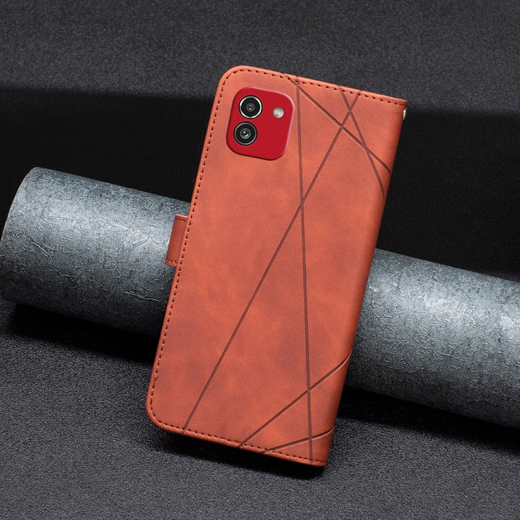 For Samsung Galaxy A03 166mm BF05 Magnetic Buckle Rhombus Texture Leather Phone Case(Brown)