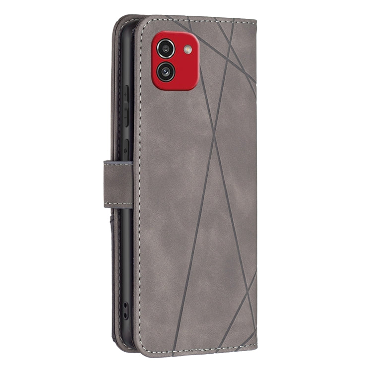 For Samsung Galaxy A03 166mm BF05 Magnetic Buckle Rhombus Texture Leather Phone Case(Grey)
