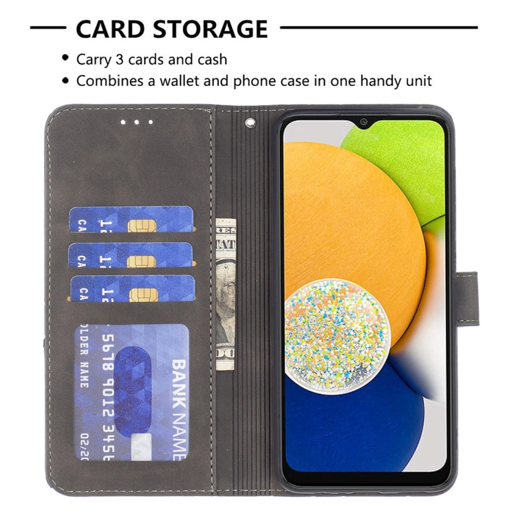 For Samsung Galaxy A03 166mm BF05 Magnetic Buckle Rhombus Texture Leather Phone Case(Grey)