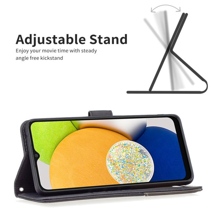 For Samsung Galaxy A03 166mm BF05 Magnetic Buckle Rhombus Texture Leather Phone Case(Black)