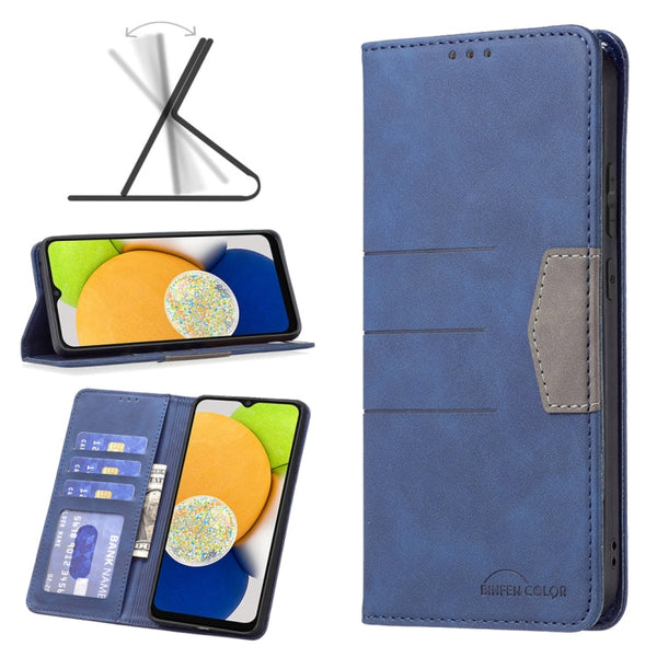 For Samsung Galaxy A03 166mm BF10 Color Block Magnetic Flip Leather Phone Case(Blue)