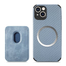 Carbon Fiber Leather Card Magsafe Case For iPhone 13(Blue)