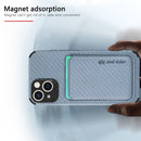 Carbon Fiber Leather Card Magsafe Case For iPhone 13(Blue)
