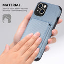 Carbon Fiber Leather Card Magsafe Case For iPhone 13(Blue)