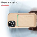 Carbon Fiber Leather Card Magsafe Case For iPhone 13(Khaki)