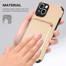 Carbon Fiber Leather Card Magsafe Case For iPhone 13(Khaki)