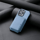 Carbon Fiber Leather Card Magsafe Case For iPhone 13 Pro(Blue)