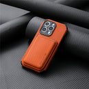 For iPhone 13 Pro Carbon Fiber Leather Card Magsafe Case (Brown)