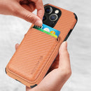For iPhone 13 Pro Carbon Fiber Leather Card Magsafe Case (Brown)