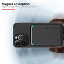 Carbon Fiber Leather Card Magsafe Case For iPhone 13 Pro Max(Black)