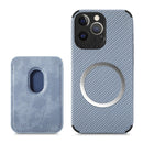 Carbon Fiber Leather Card Magsafe Case For iPhone 13 Pro Max(Blue)