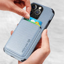 Carbon Fiber Leather Card Magsafe Case For iPhone 13 Pro Max(Blue)