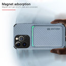 Carbon Fiber Leather Card Magsafe Case For iPhone 13 Pro Max(Blue)