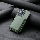 Carbon Fiber Leather Card Magsafe Case For iPhone 13 Pro Max(Green)