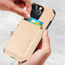 Carbon Fiber Leather Card Magsafe Case For iPhone 13 Pro Max(Khaki)