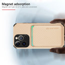 Carbon Fiber Leather Card Magsafe Case For iPhone 13 Pro Max(Khaki)