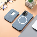 Carbon Fiber Leather Card Magsafe Case For iPhone 12 / 12 Pro(Blue)