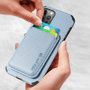 Carbon Fiber Leather Card Magsafe Case For iPhone 12 / 12 Pro(Blue)