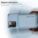 Carbon Fiber Leather Card Magsafe Case For iPhone 12 / 12 Pro(Blue)