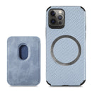 Carbon Fiber Leather Card Magsafe Case For iPhone 12 Pro Max(Blue)