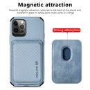 Carbon Fiber Leather Card Magsafe Case For iPhone 12 Pro Max(Blue)