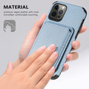 Carbon Fiber Leather Card Magsafe Case For iPhone 12 Pro Max(Blue)