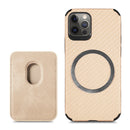 Carbon Fiber Leather Card Magsafe Case For iPhone 12 Pro Max(Khaki)