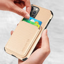 Carbon Fiber Leather Card Magsafe Case For iPhone 12 Pro Max(Khaki)
