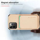 Carbon Fiber Leather Card Magsafe Case For iPhone 12 Pro Max(Khaki)
