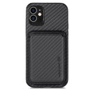 Carbon Fiber Leather Card Magsafe Case For iPhone 11(Black)