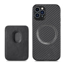 Carbon Fiber Leather Card Magsafe Case For iPhone 11 Pro(Black)