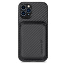 Carbon Fiber Leather Card Magsafe Case For iPhone 11 Pro(Black)