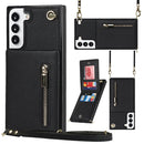 For Samsung Galaxy S22 5G Cross-body Square Zipper Card Holder Bag Phone Case(Black)