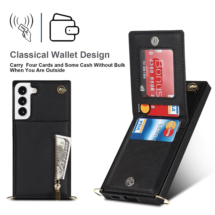 For Samsung Galaxy S22 5G Cross-body Square Zipper Card Holder Bag Phone Case(Black)
