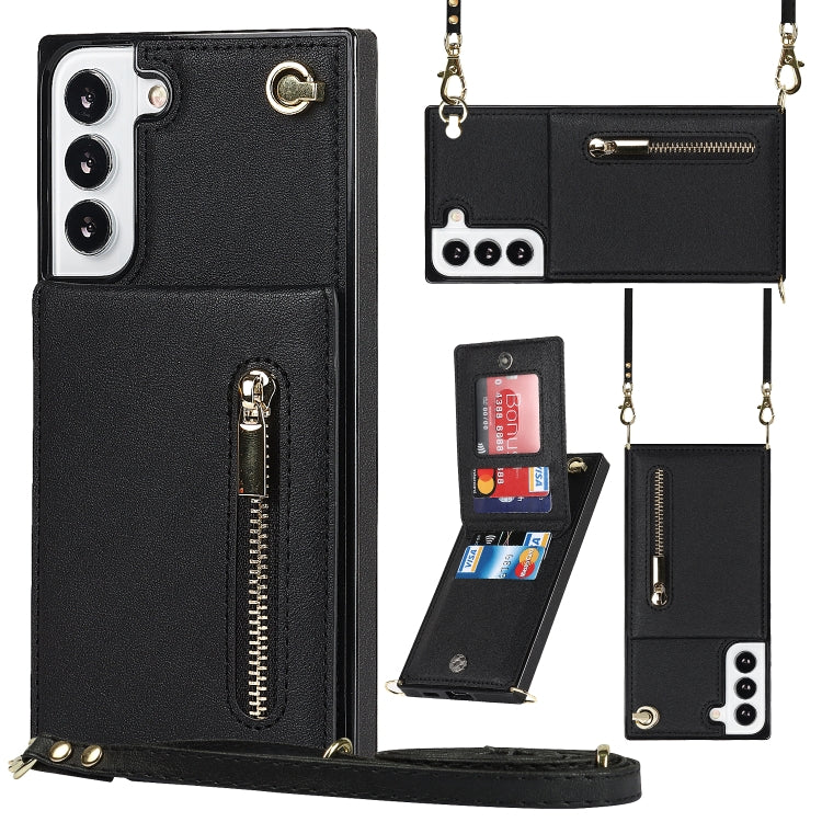 For Samsung Galaxy S22 5G Cross-body Square Zipper Card Holder Bag Phone Case(Black)