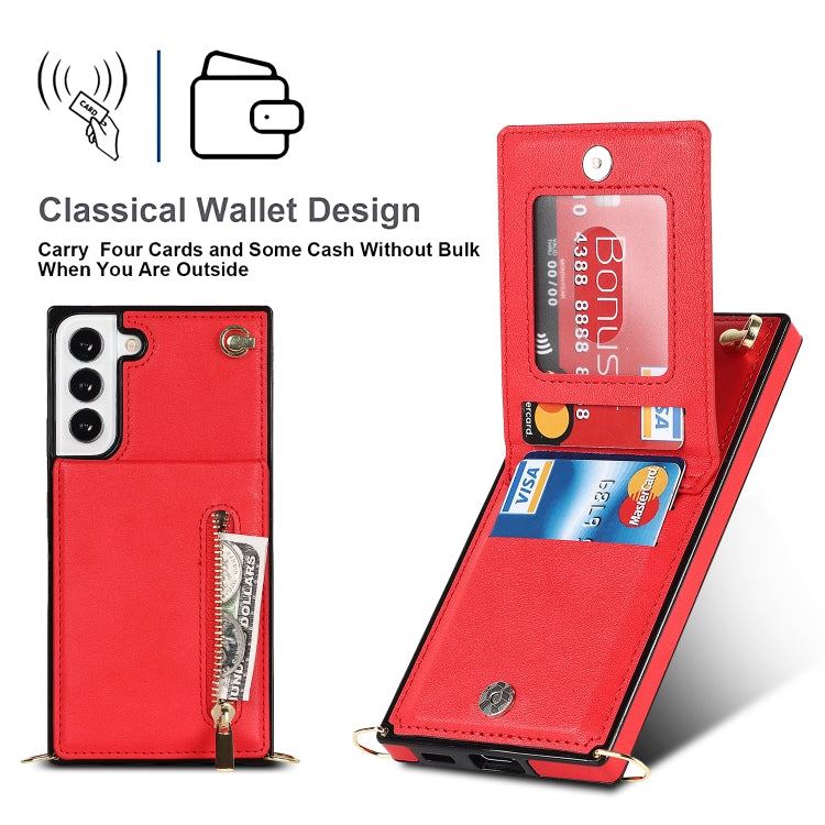 For Samsung Galaxy S22 5G Cross-body Square Zipper Card Holder Bag Phone Case(Red)