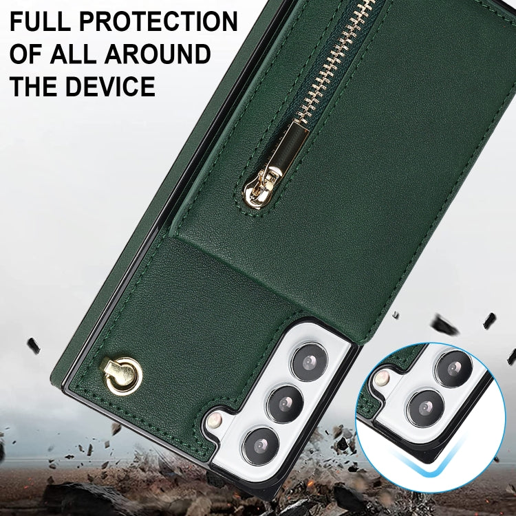 For Samsung Galaxy S22 5G Cross-body Square Zipper Card Holder Bag Phone Case(Green)
