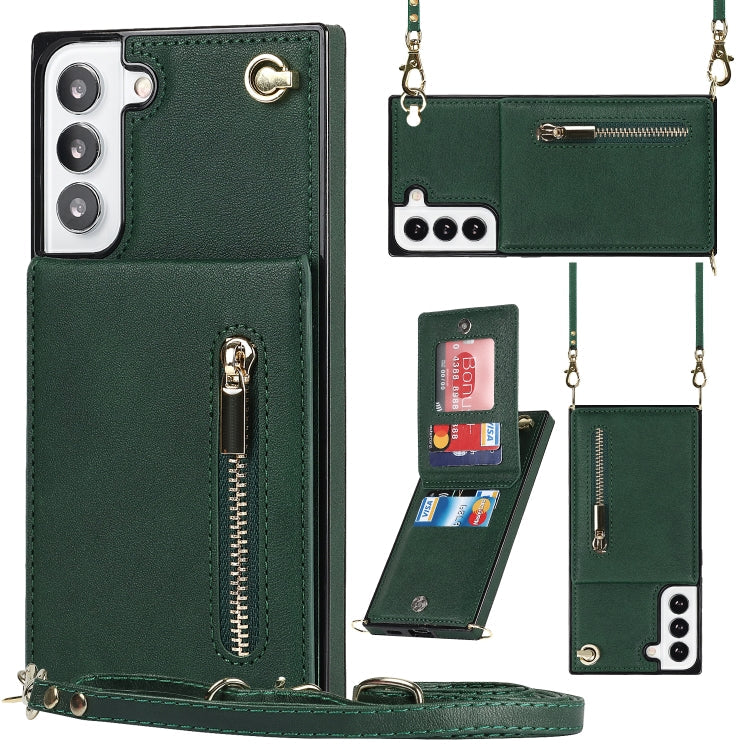 For Samsung Galaxy S22 5G Cross-body Square Zipper Card Holder Bag Phone Case(Green)