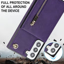 For Samsung Galaxy S22 5G Cross-body Square Zipper Card Holder Bag Phone Case(Purple)