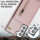 For Samsung Galaxy S22 5G Cross-body Square Zipper Card Holder Bag Phone Case(Rose Gold)