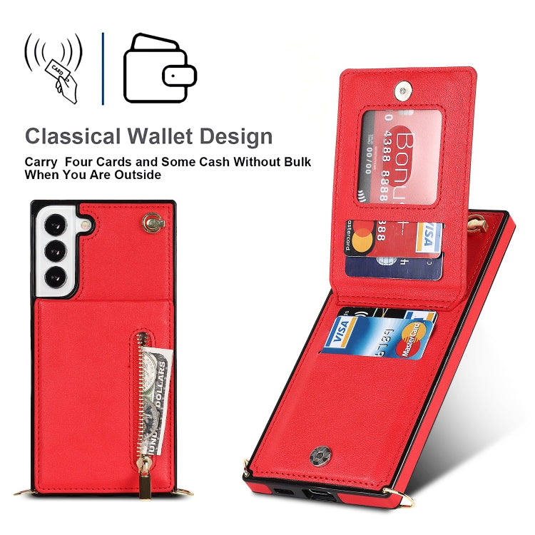 For Samsung Galaxy S22+ 5G Cross-body Square Zipper Card Holder Bag Phone Case(Red)