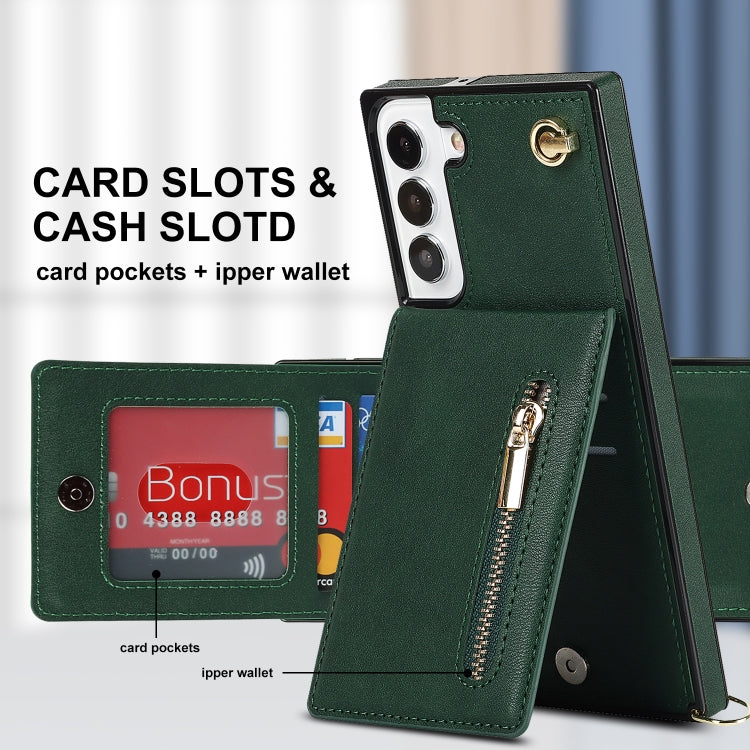 For Samsung Galaxy S22+ 5G Cross-body Square Zipper Card Holder Bag Phone Case(Green)