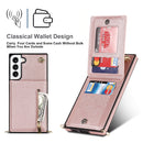 For Samsung Galaxy S22+ 5G Cross-body Square Zipper Card Holder Bag Phone Case(Rose Gold)