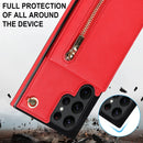 For Samsung Galaxy S22 Ultra 5G Cross-body Square Zipper Card Holder Bag Phone Case(Red)