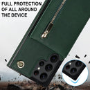 For Samsung Galaxy S22 Ultra 5G Cross-body Square Zipper Card Holder Bag Phone Case(Green)