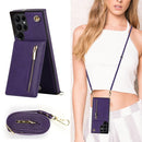 For Samsung Galaxy S22 Ultra 5G Cross-body Square Zipper Card Holder Bag Phone Case(Purple)