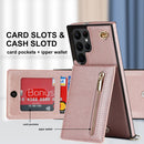 For Samsung Galaxy S22 Ultra 5G Cross-body Square Zipper Card Holder Bag Phone Case(Rose Gold)