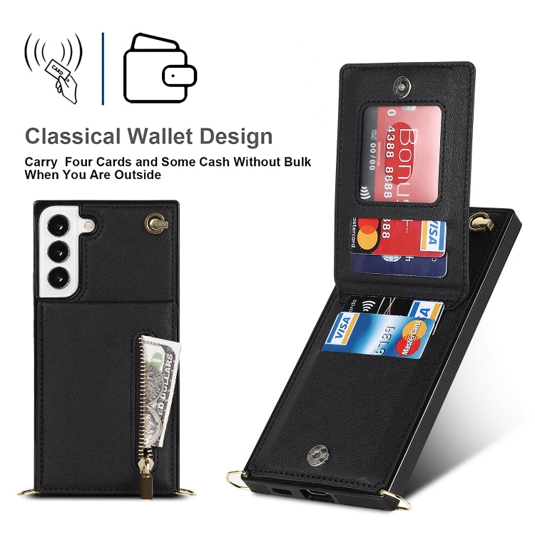 For Samsung Galaxy S21 FE 5G Cross-body Square Zipper Card Holder Bag Phone Case(Black)